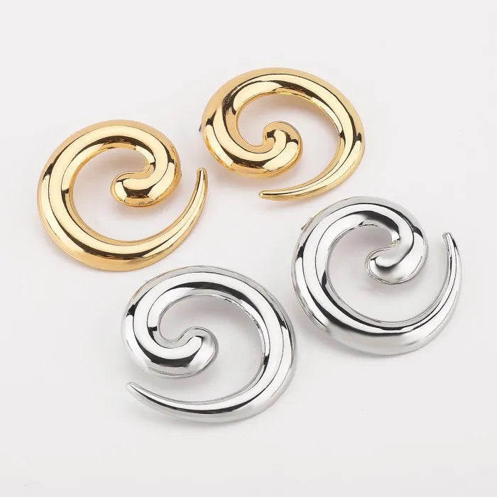 Vintage Gold-Plated Alloy Metal Spiral Stud Earrings for Women Irregular Smooth Bezel Setting Beautiful Jewelry Gift