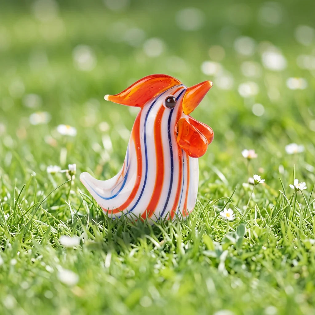 Decorative Artistic Handblown Glass Rooster Figurine Sculpture Antique Style Chien Keng Brand for Boutique Office Desk MegaBDM