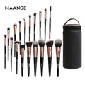 MAANGE 18 Pcs Beauty Make up Brushes Private Label Professional Vegan Black Makeup Brush Set with Bag