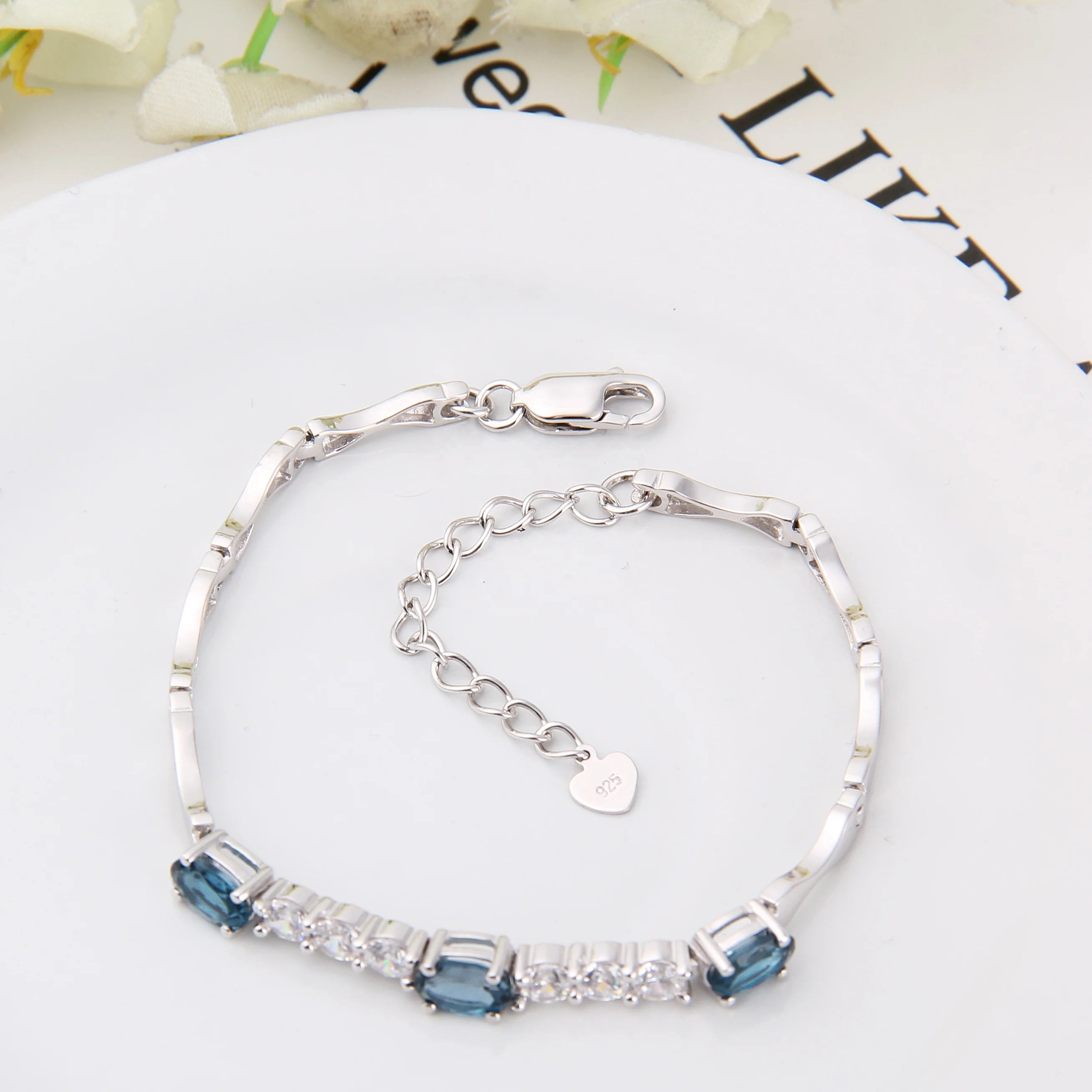 Abiding Wholesale Natural London Blue Topaz Bracelet Sterling 925 Silver Charms Womens Bracelet