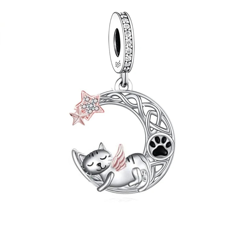 Fit Original Brand Charm Bracelet 925 Sterling Silver Crescent Moon Jewelry Cat Angel Bead for Women Cremation Jewelry Making