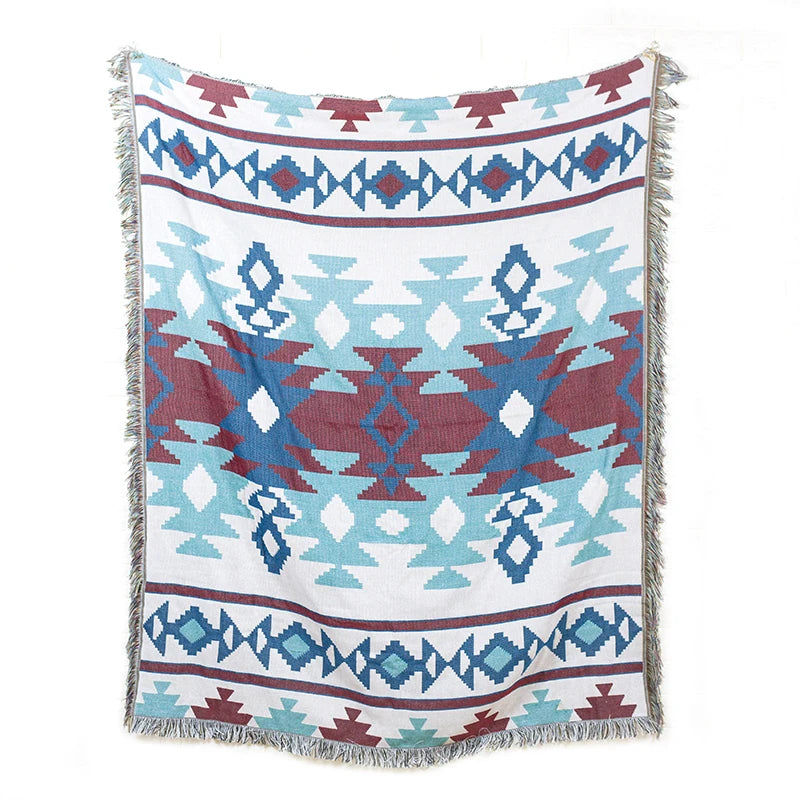 China Supply Recycled Cotton Bohemian Cotton Weaved Picnic Rugs Woven Blankets Throws