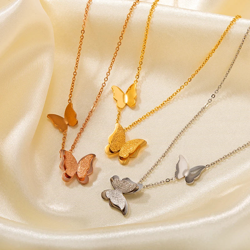 Personalized Simple Style Stainless Steel Butterfly Necklace Silver Plated Fashion Chains for Wedding Engagement Anniversary