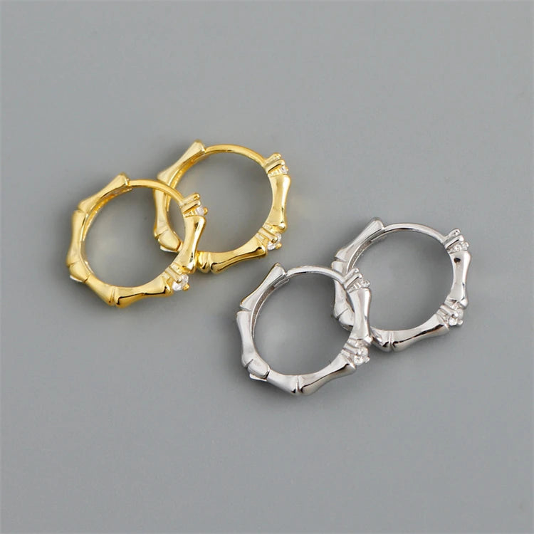 Personality 925 Sterling Silver Fashion Simple Bamboo-shaped Zircon Huggie Hoop Earrings for Women