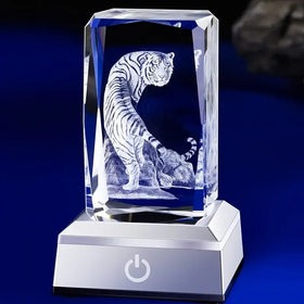 Luxury 3D Laser Engraved Carved Crystal Glass Zodiac Tiger Cube Modern Fairy Night Lamp Table Decoration EURAN Brand 5*5*8cm