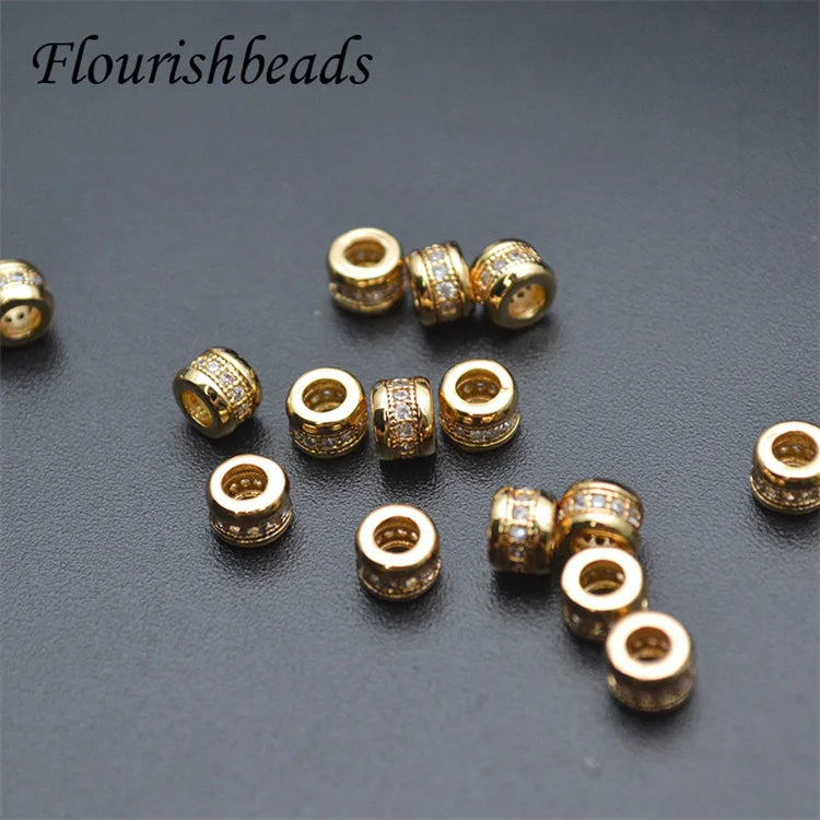 DIY Woman Jewelry Bracelet Accessories Nickel Free Color Remain 18K Gold Plated CZ Pave Round Spacer Beads