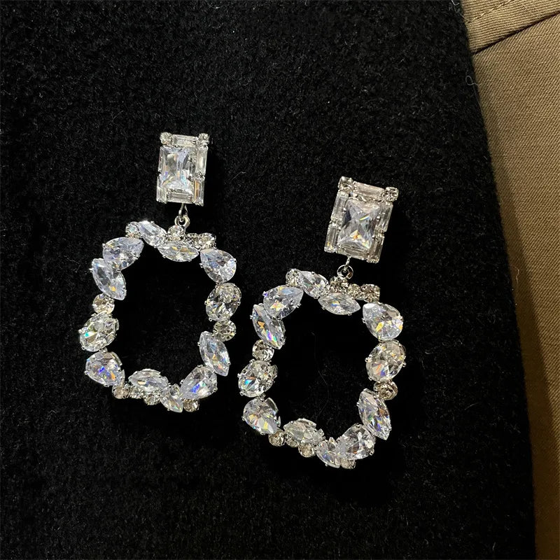 Retro Geometric 925 Silver Needle Earring Cubic Zirconia Irregular Texture Geometric Earring