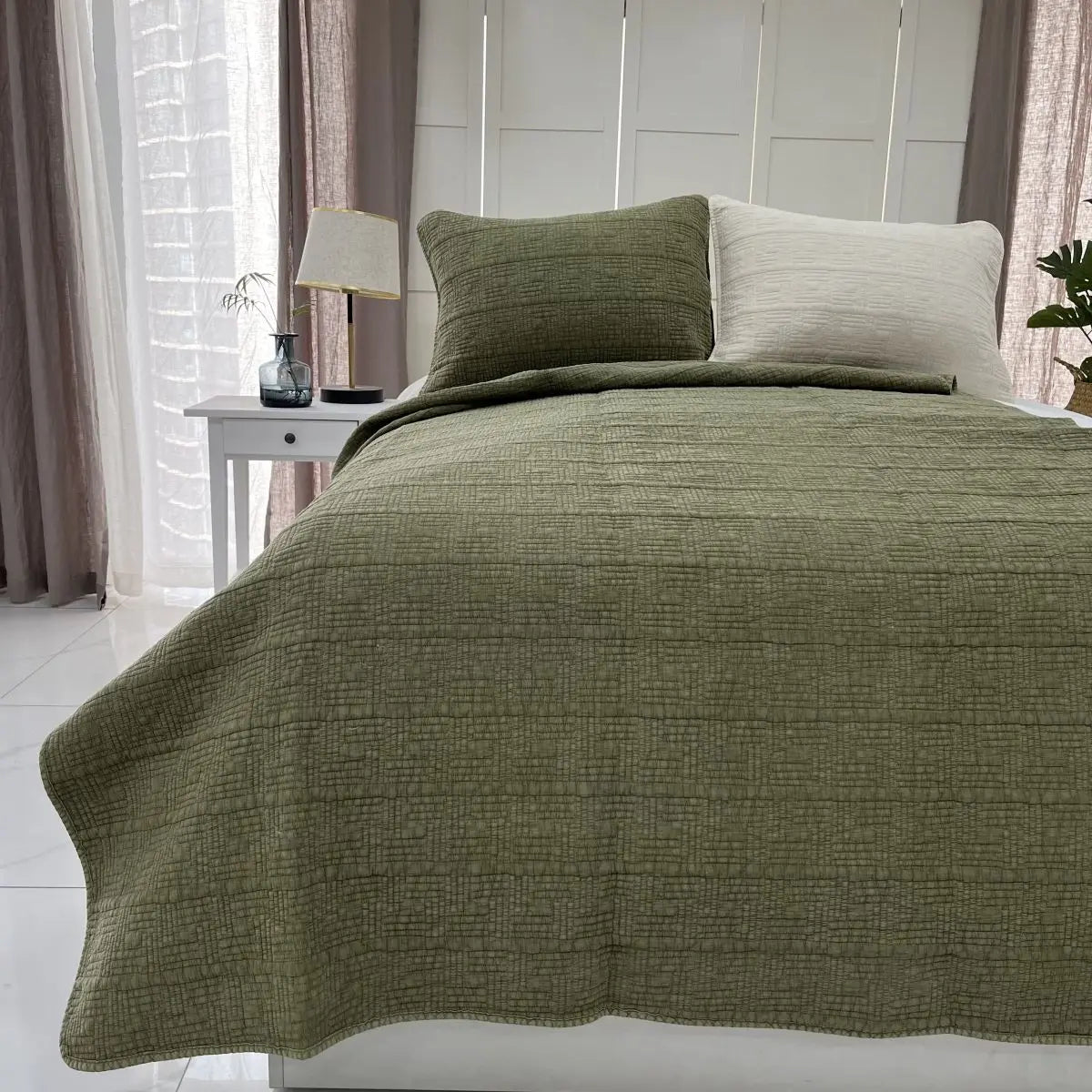 QDTEX 100% Cotton Stonewashed Bedding Quilt Cover Bedspread Set Full Queen Bed Cover 3 Pcs Quilt Sets
