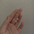 Elegant 14K Gold Plating Pure 925 Sterling Silver Zirconia Flower Long Tassel Stud Earrings for Women Girls Jewelry