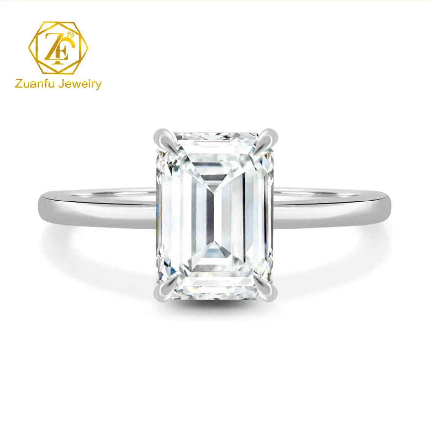Glamorous Customized 14 Kt White Gold Moissanite Baguette and Emerald Cut VVS Clarity Solitaire Diamond Ring for Women
