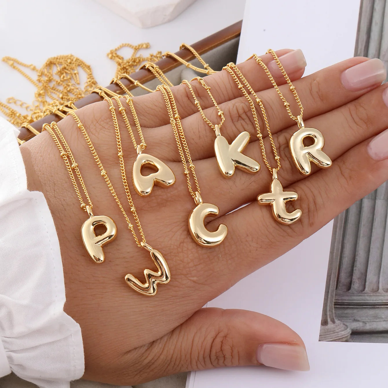 Real 18K Gold Plated Copper Hip Hop Chubby Letter Necklace Initial Bubble Balloon Alphabet Women Men Couple Necklaces Jewelry