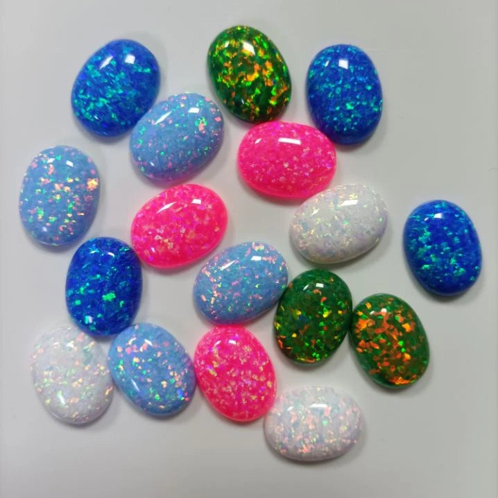 HQ GEMS Synthetic Opal 12x16x4.5mm Pink Blue White Opal Stone Fire Opal Gemstone for Jewelry Making