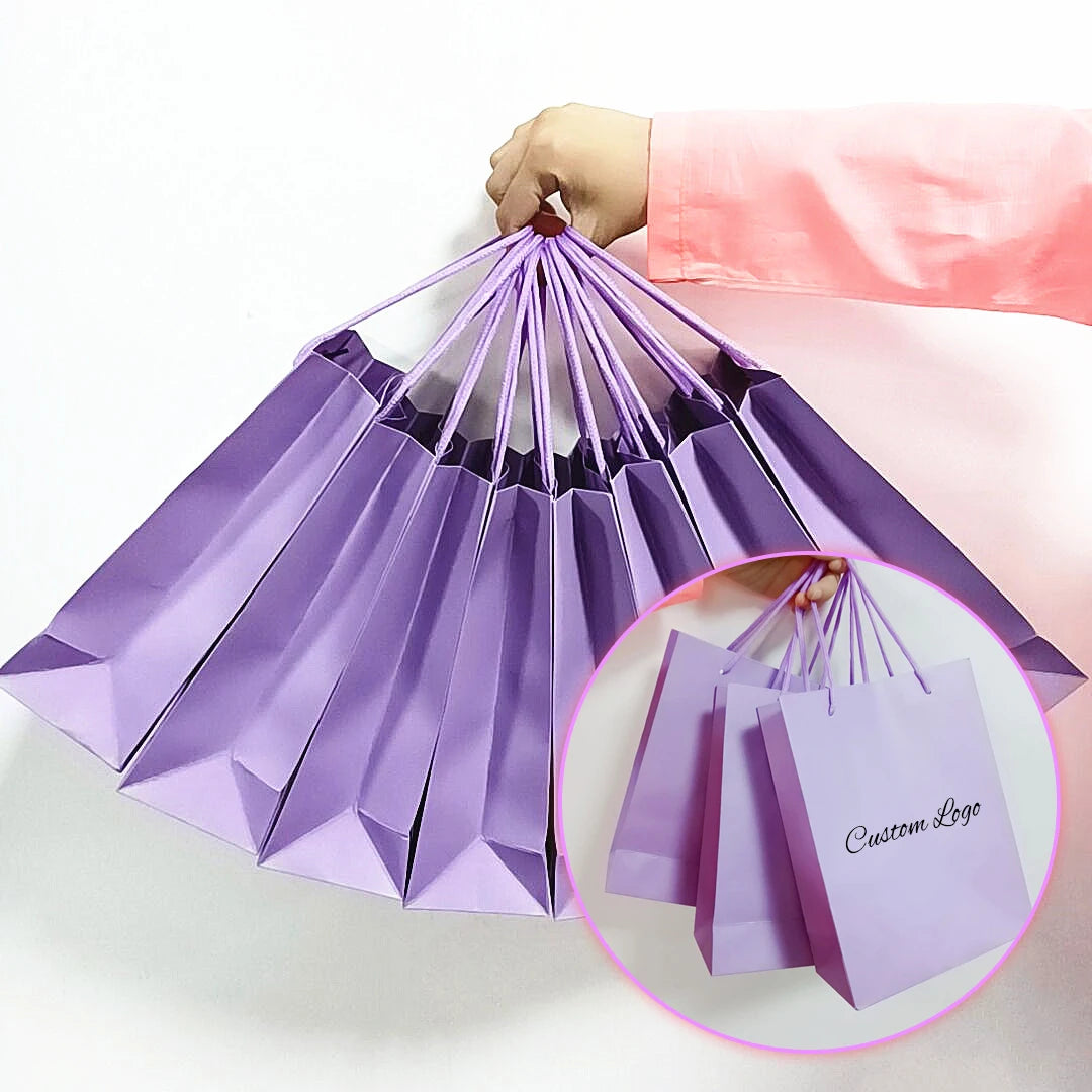 Shopping Bag OEM logo Plastic Packaging Bag Purple Wholesale  Gift Handbag Private Label  Luxury Shopping Bag