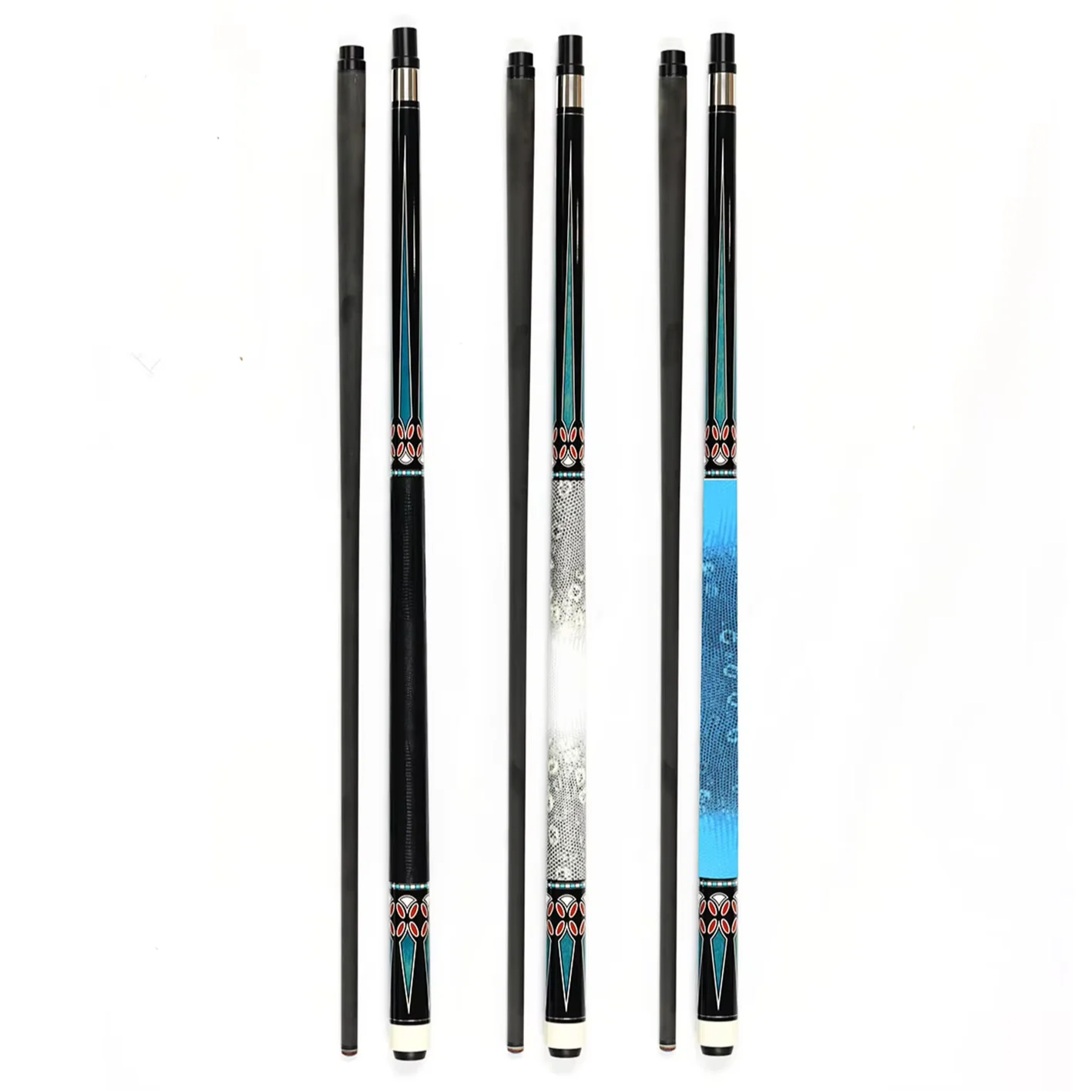 VanQS Billiards Cue with 13mm Tip3-color Real Leather Lizard Skin Texture Grip 1/2 Uni-loc Joint Carbon Fiber Shaft Pool Cue