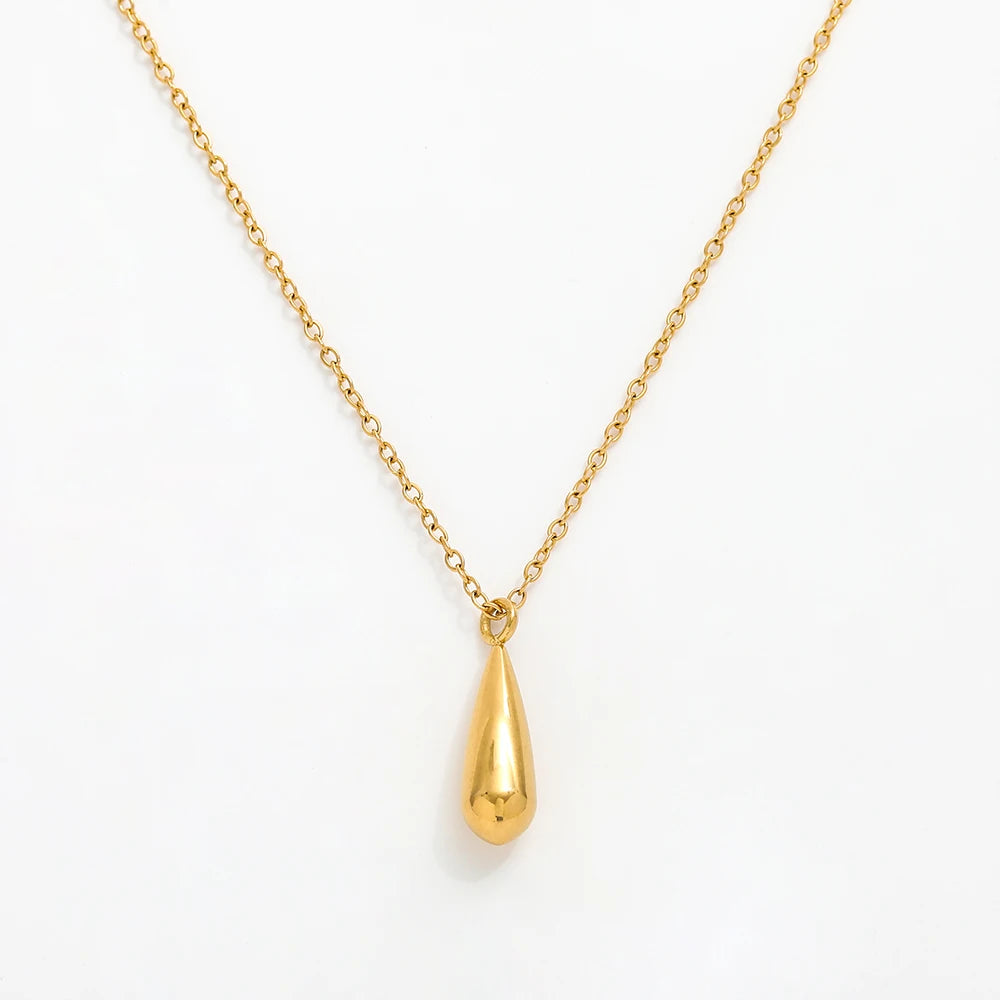 Joolim Jewelry 18K Gold Plated Dainty Waterdrop Pendant Necklace Stainless Steel Necklace Tarnish Free Jewelry Wholesale