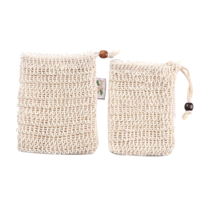 Eco-Friendly Sisal Loofah Material Soap Saver 9*14cm Real Natural Sisal Mesh Net Bag with Custom Logo Label for Gift Use