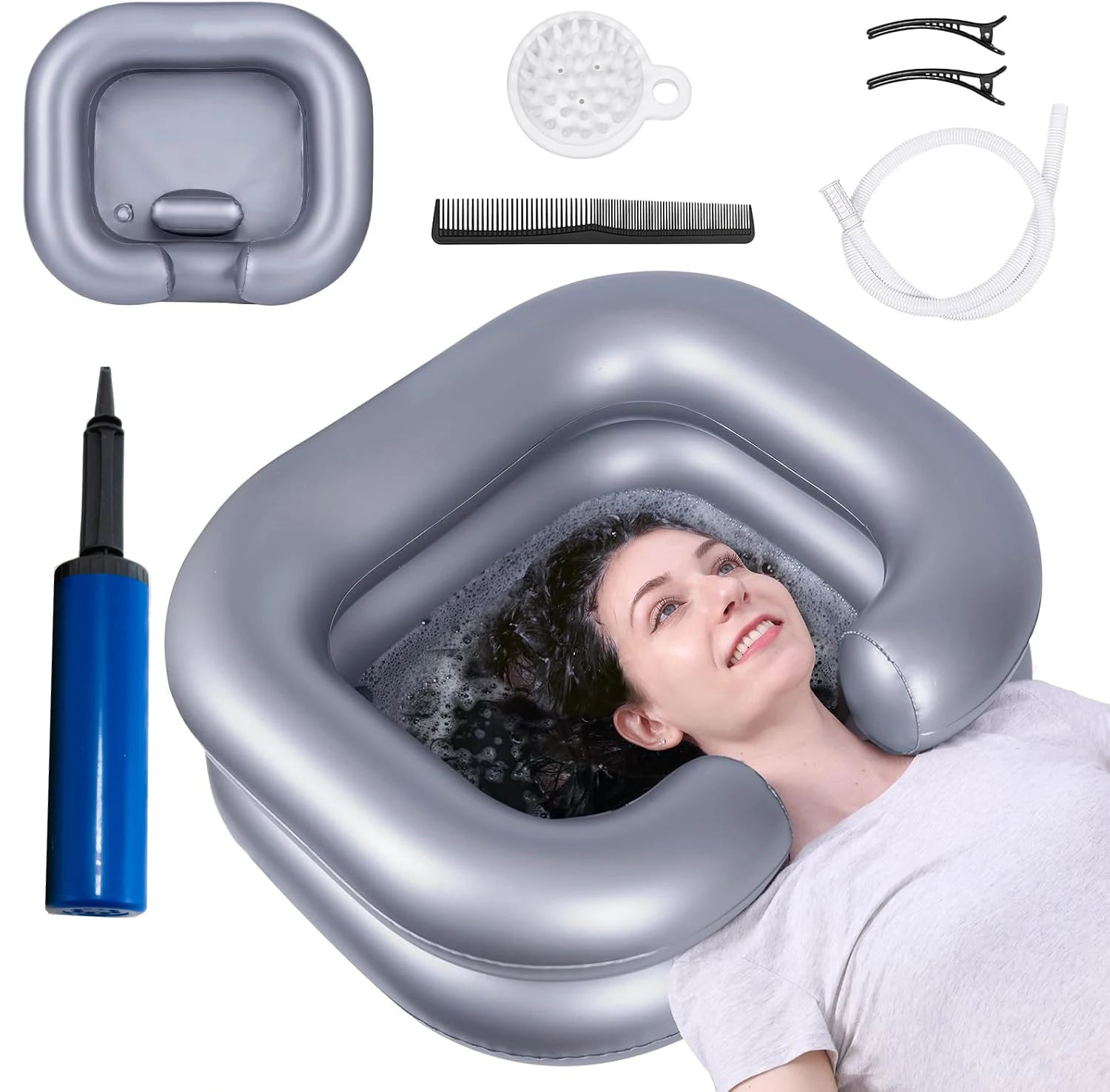 Round Portable Inflatable Shampoo Bowl Suitable for Bedroom Disabled Injured Long Hair Lock Household Sink Cleaning