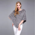 Jtfur Fashion Ladies Gray Furry Shawl Fur Triangle Collar Tassel Women Rabbit Fur Poncho