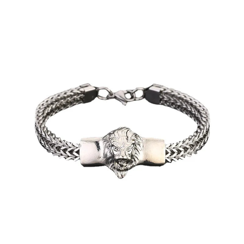 Unique Products Men'S Hip Hop Bracelet Good Quality Stainless Steel Bracelet Titanium Steel Lion Head Bracelet(GOLD SILVER )