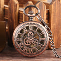 Vintage Style Rose Gold Hollow Gear Skeleton Pocket Watch Mechanical with Chain Self Wind Locket Watch Pendant for Luxury Gift