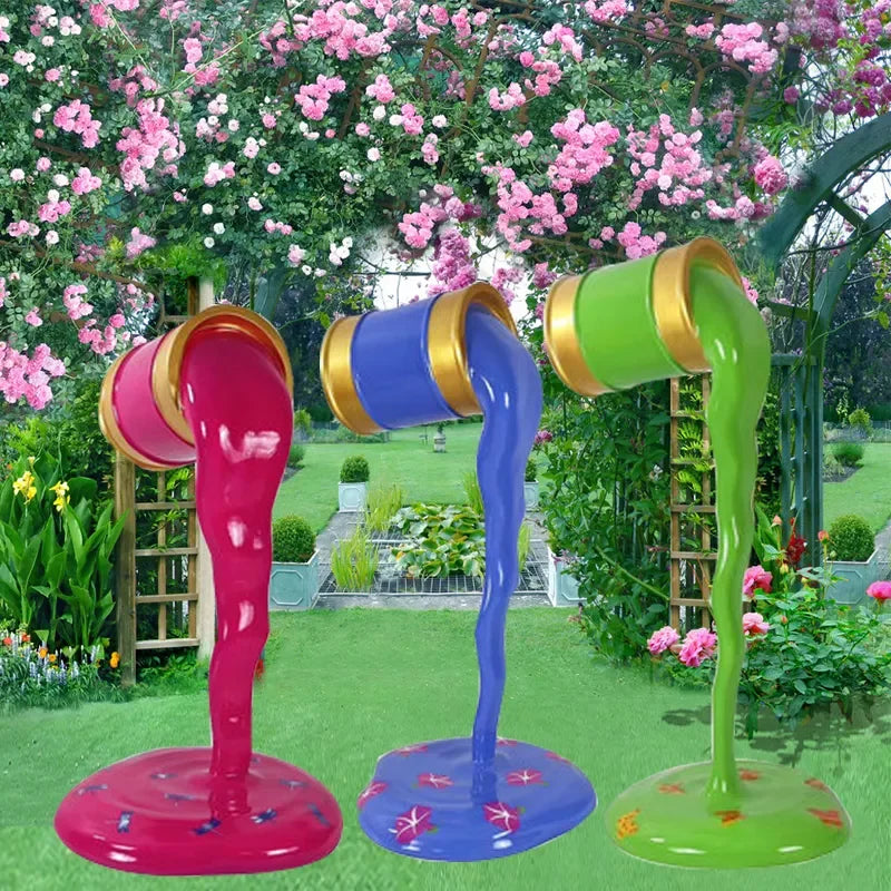 Factory Custom Giant Abstract Art Props Resin Fiberglass Paint Can Statue Sculpture