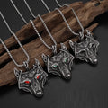 Punk Vintage Viking Wolf Head Pendant Necklaces With Red Stone Eyes Stainless Steel Fashion Hip Hop Street Jewelry