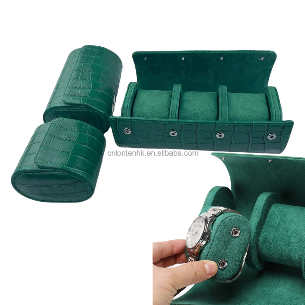Custom Luxury 3 Slot Display Watch  Box Holder Storage  Packaging Organize Crocodile PU Leather Travel case Roll Watch Boxes