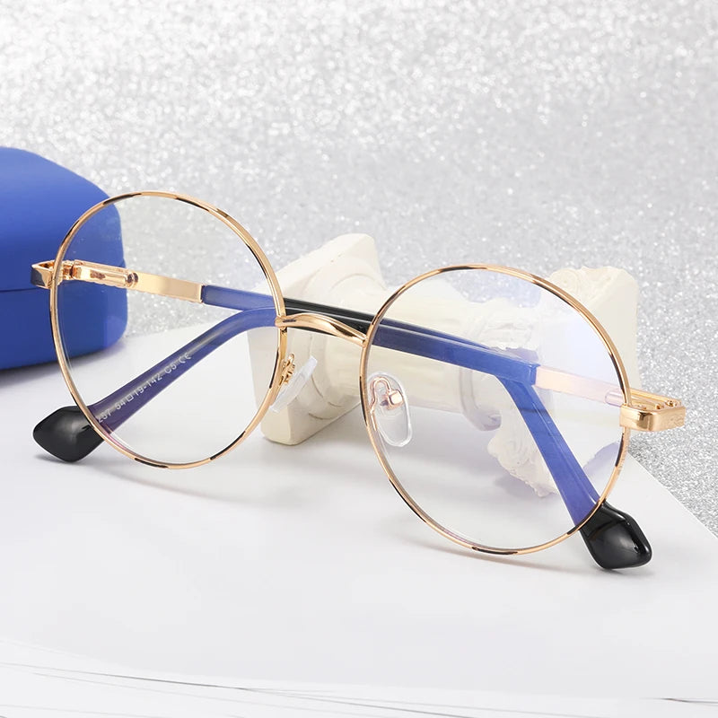 91257 New Arrival Round Anti Blue Light Optical Glasses Frames Women Metal Plating Temple Fashion Computer Eyeglass