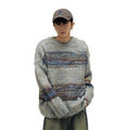 Autumn and Winter Fashion Textured Knit Sweater Casual Round Neck Color Blocking Stripe Knit Pullover Knitted Sweater for Men