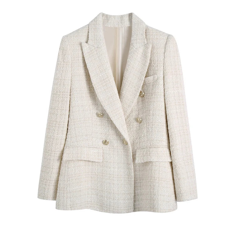 2022 Fashion Coat for Women New White Textured Double Breasted Suit Coat