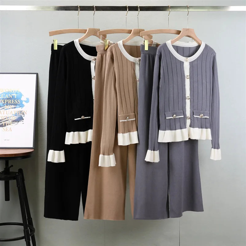Boutique Wholesale 2026 Autumn New Long Sleeved Knitted Cardigan Fashion Wide Leg Pants Temperament Women's Set