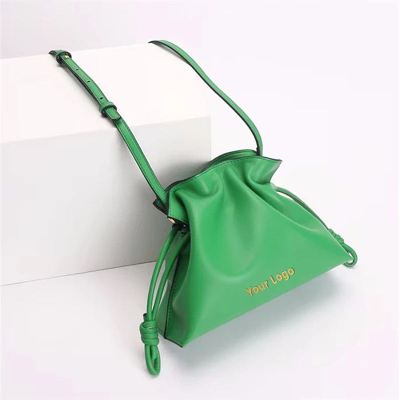 2024 New Luxury Drawstring Long Shoulder Strap Women Bucket Bag Casual Mini Bags for Ladies
