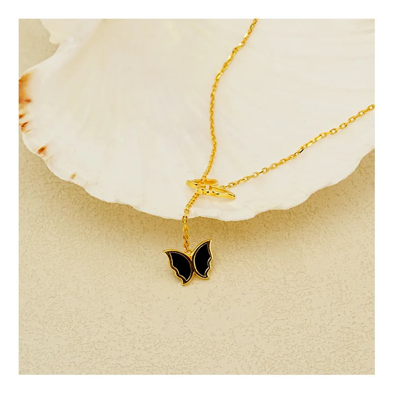 Smooth Surface Butterfly Pendant Necklace Purple Charm Link Chain Jewelry for Women