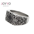 Unisex Punk Rock Stainless Steel Cluster Ring with Black Poker ACE of Spades Card Design-Good Luck Gambling Casino Jewelry