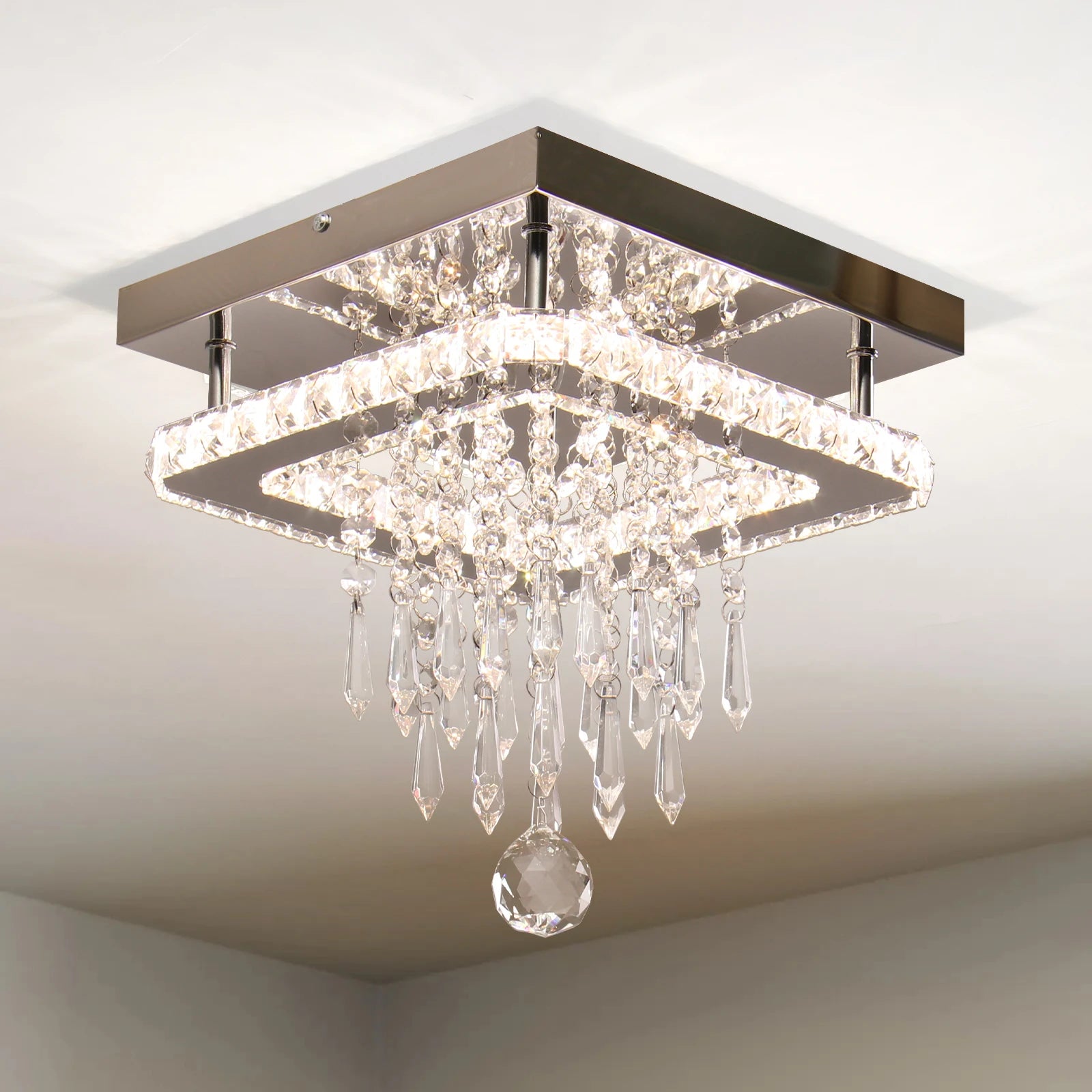 Luxury Minimalist Crystal Ceiling Light Flush Mounted LED Dining Room Lamp Home Decor with Middle Size