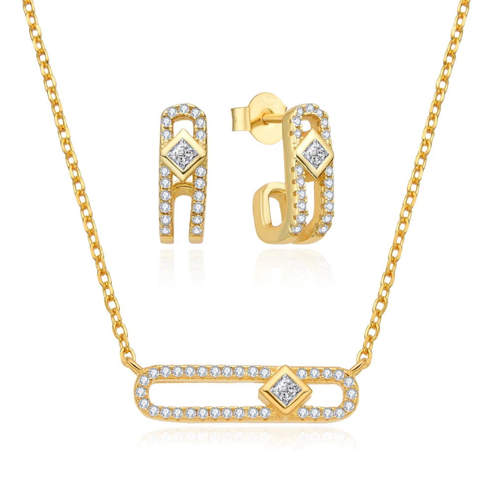 Poliva 925 Sterling Silver 18K Gold Plating Luxurious Wedding Necklace Earring 2set