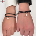 Custom Handmade Couples Magnetic Long Distance Black Rope Unisex Adjustable Lovers Bracelets Silver Moon Star Bracelet