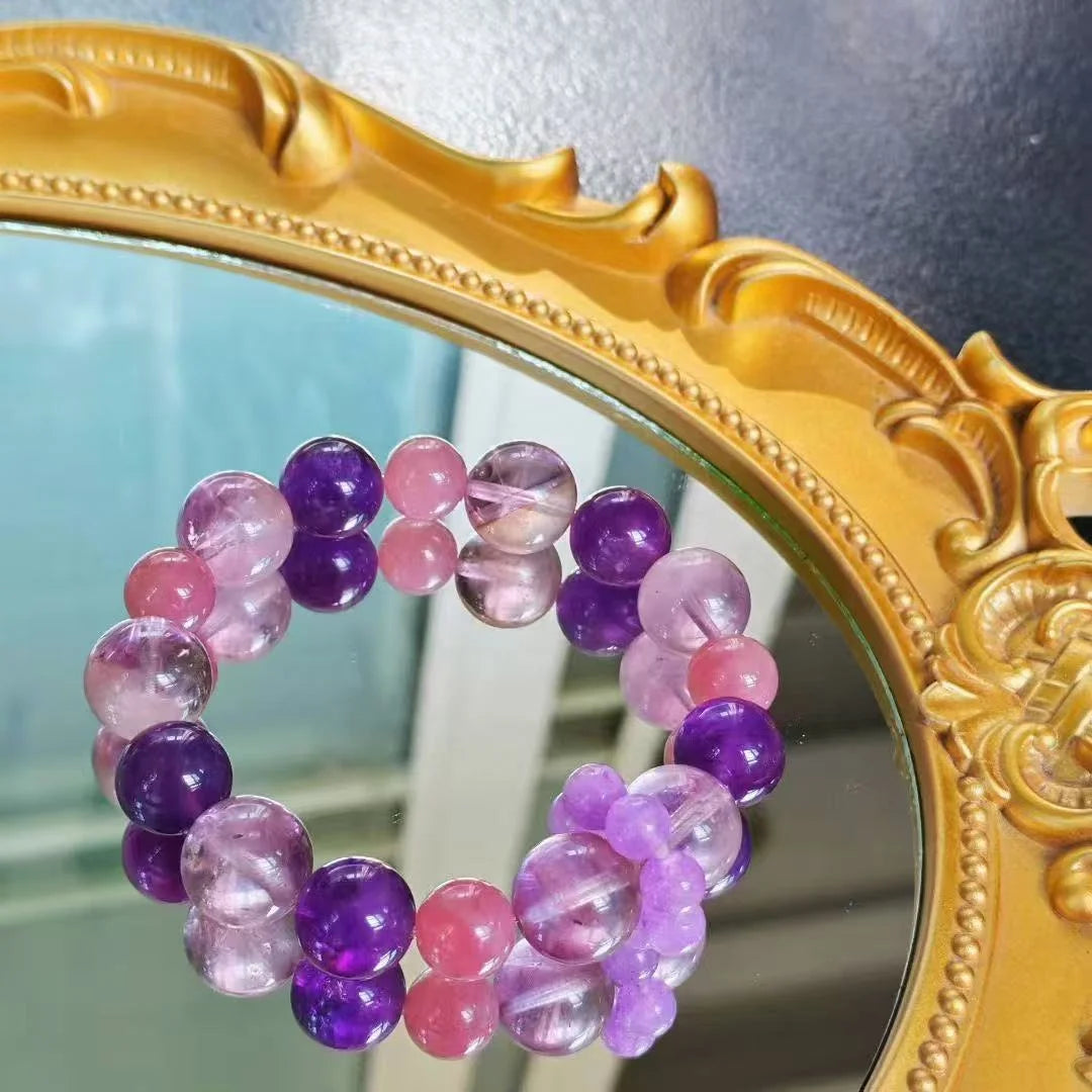 Handmade Lucky Bead Bracelet Mixed Crystal Healing Stone Amethyst Rose Quartz Charm Bracelet