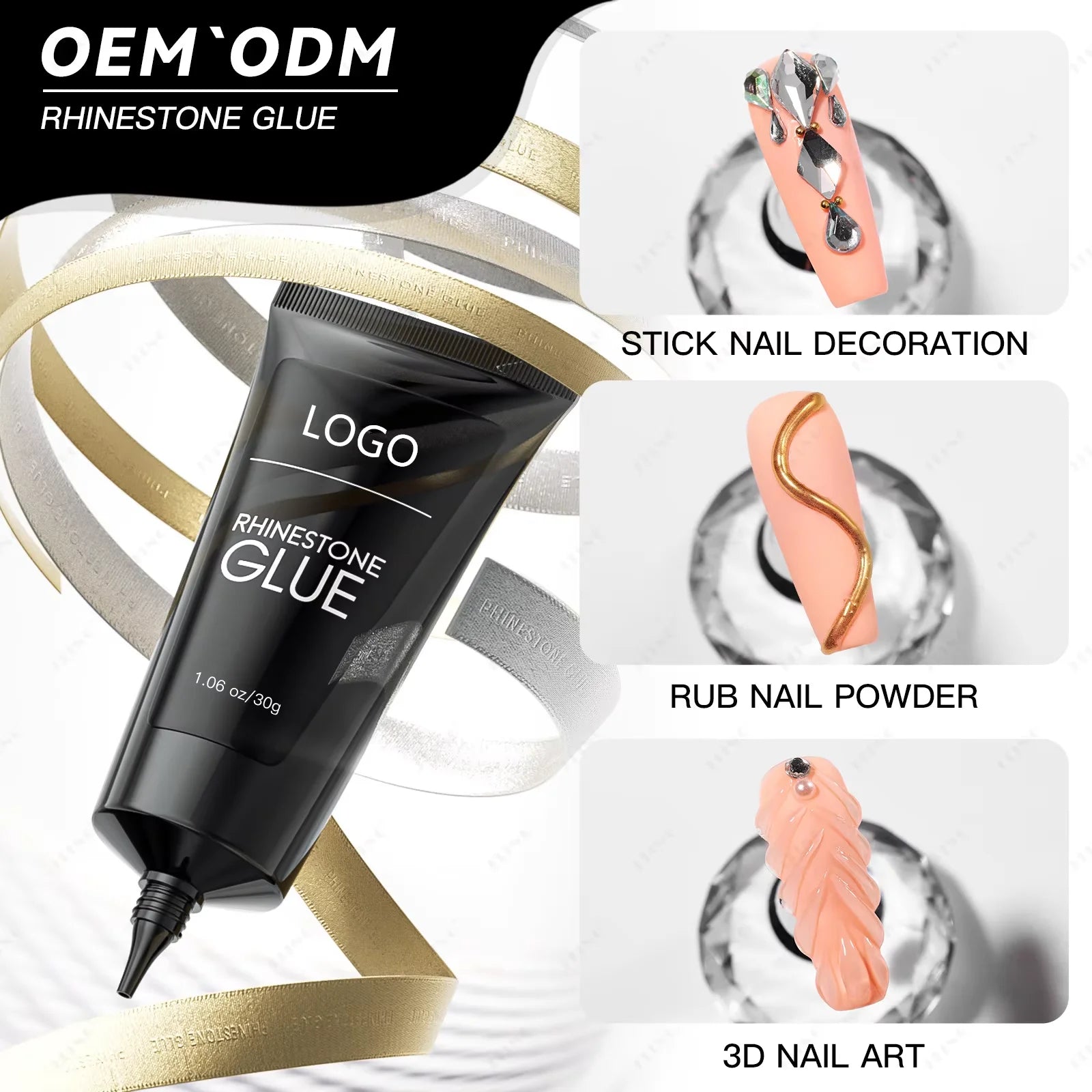 2026 Wholesale UV Gel Nail Salon Tips with 30g Strong Clear Rhinestone Glue for DIY Nail Art
