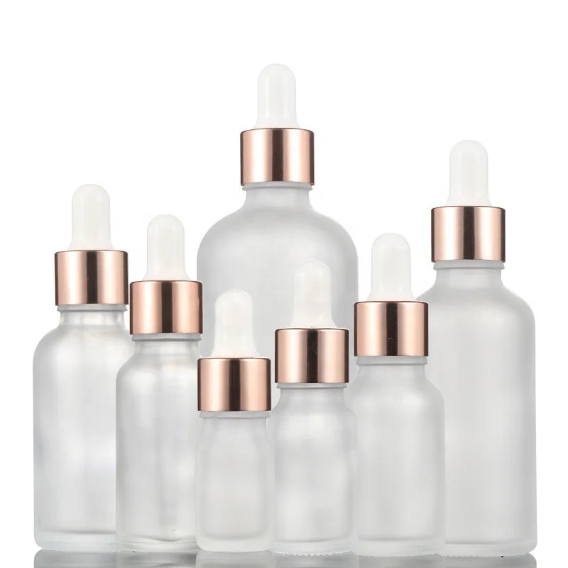 Hot Sale5ml 10ml 20ml  30ml 50ml 100ml pink Rose Gold Glass Matte Essential Oil Dropper Bottle