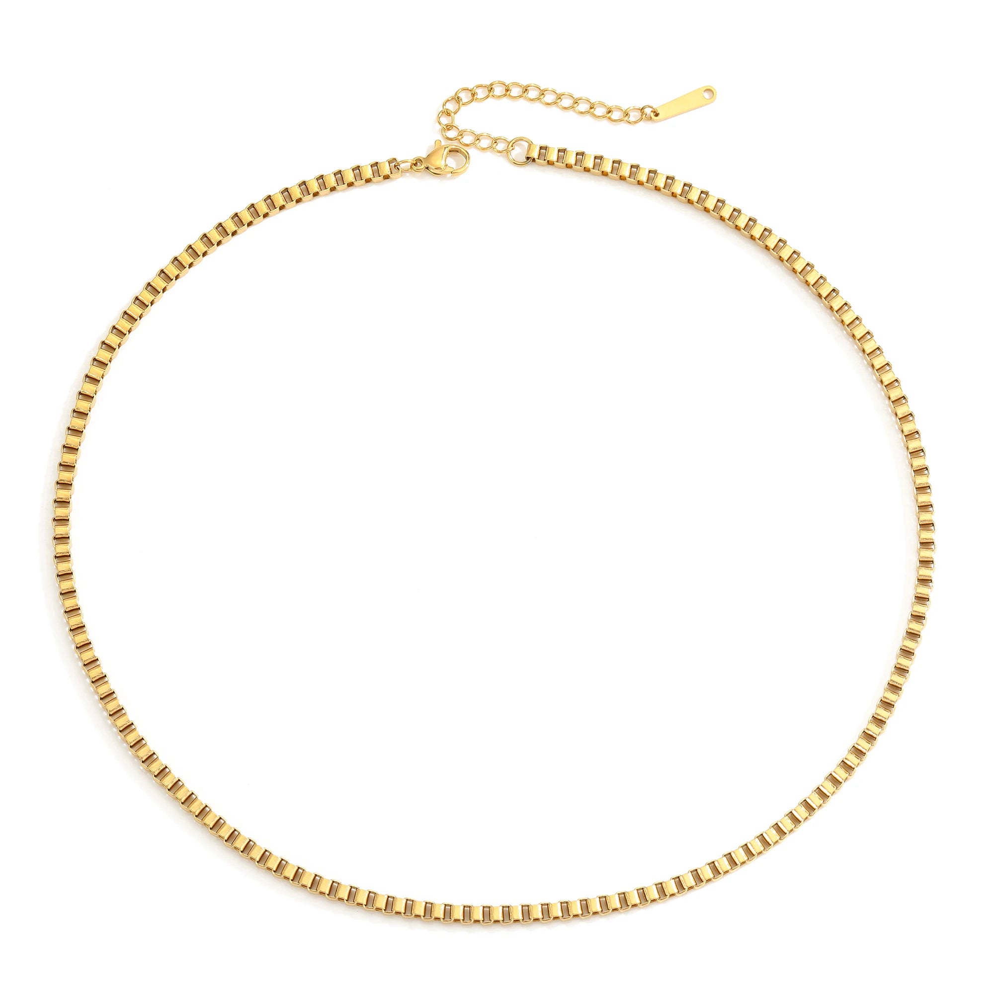 Simple Stainless Steel 14K Gold Plated Blank 2MM Wide 38CM Length Box Chain Necklace Blank Box Chain Choker Necklace for Women
