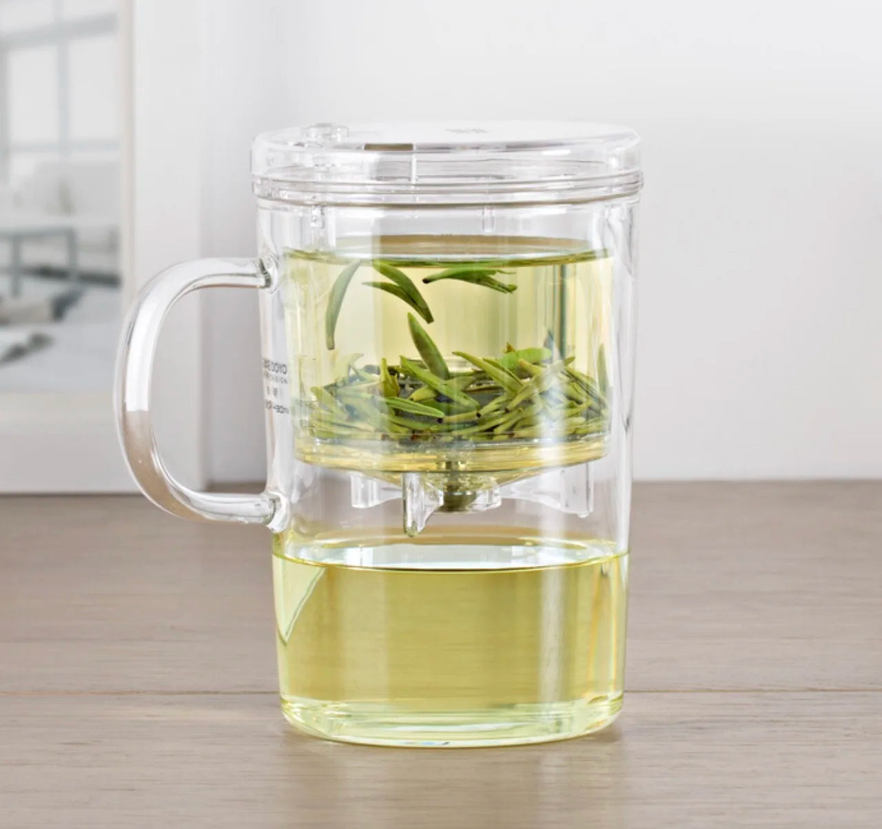 350Ml Drip Free Filter Cup Glass Water Mug With Plastic Tea Infuser Brewer Tea Cup and Tea Saucer