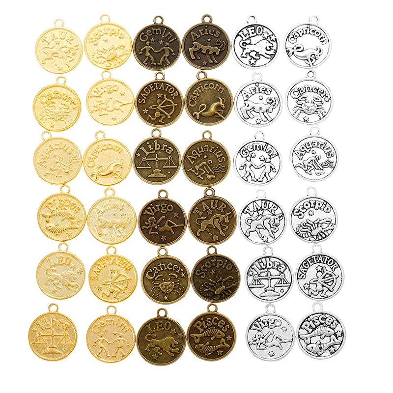 12pcs(1set) 3 Color Alloy Metal Constellation Pendants for DIY Handmade Jewelry Accessories Making L401
