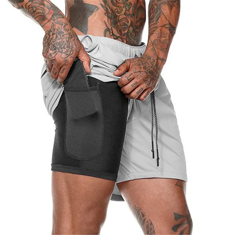Custom  mesh Men's Hiphop 100% polyester Shorts Mens 2 in 1 Gyms Shorts Male Quick Drying Street Sporty Pocket Shorts Jogging