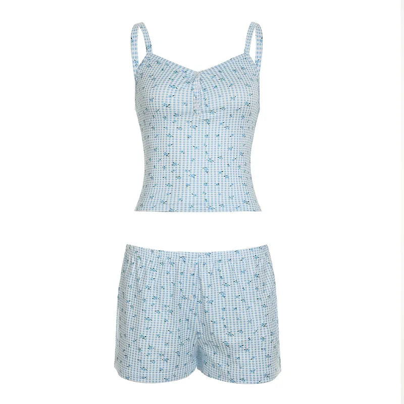 Custom Summer Top and Shorts Women's Floral Print Sexy Pajamas Set for Women