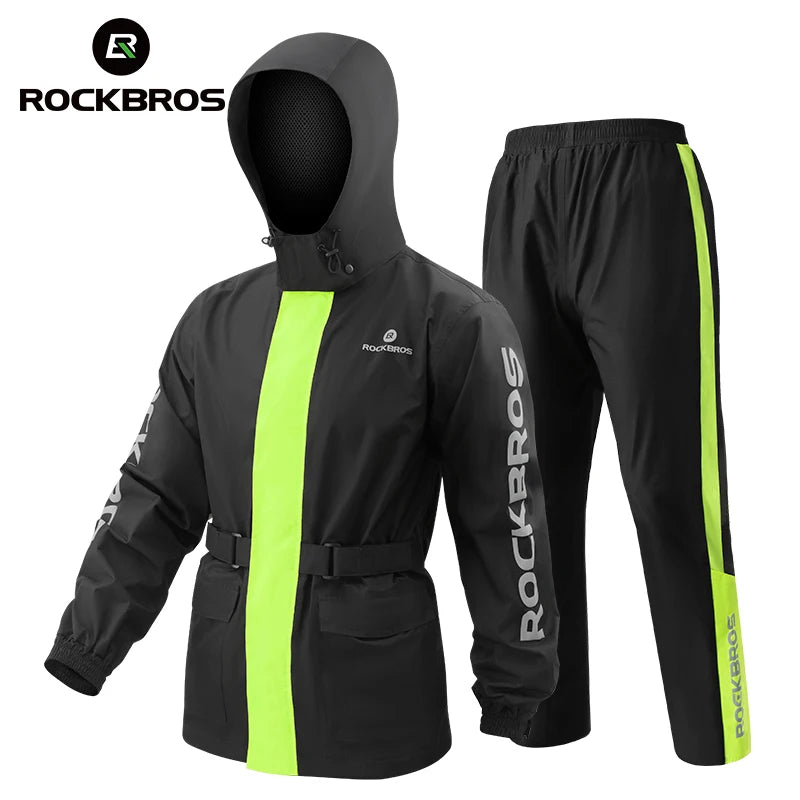 ROCKBROS Motorcycle Waterproof Clothing Three-layer Placket External Pockets Hidden Shoe Covers Detachable Hats Raincoats