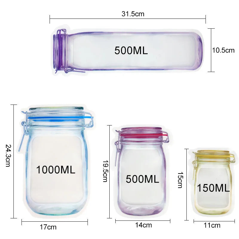 Factory New Design Plastic Mason Jar Shaped Bag Stand up Ziplock Food Packaging Bag with Custom logo
