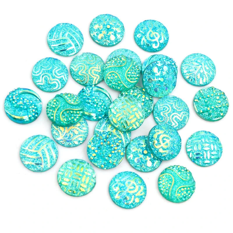 40pcs/Lot 12mm Blue Color Mix Random Fashion Style Flat Back Resin Cabochons Fit 12mm Cameo Base Cabochons