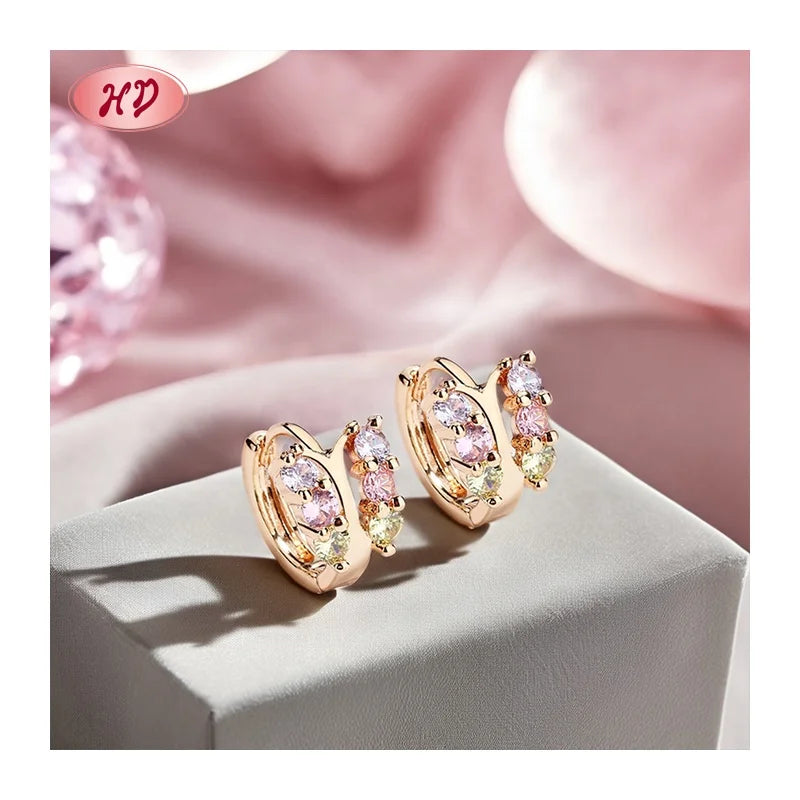 Women's 18K Gold Plated Copper Huggie Earrings Trendy Butterfly Crystal CZ Hoop Earrings for Parties