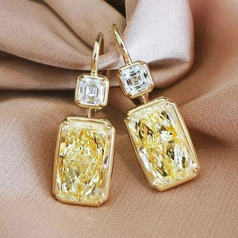 CAOSHI Low MOQ Ladies Square Gemstone Hanging Earrings for Women Emerald Cut Crystal CZ Cubic Zirconia Gold Plated Drop Earrings